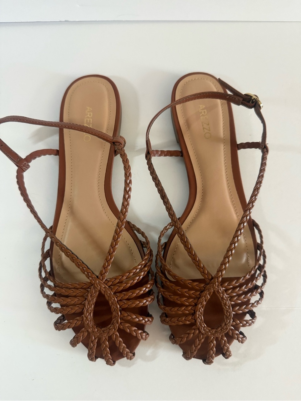 Arezzo Brown Braided Leather Flat Sandals size 8